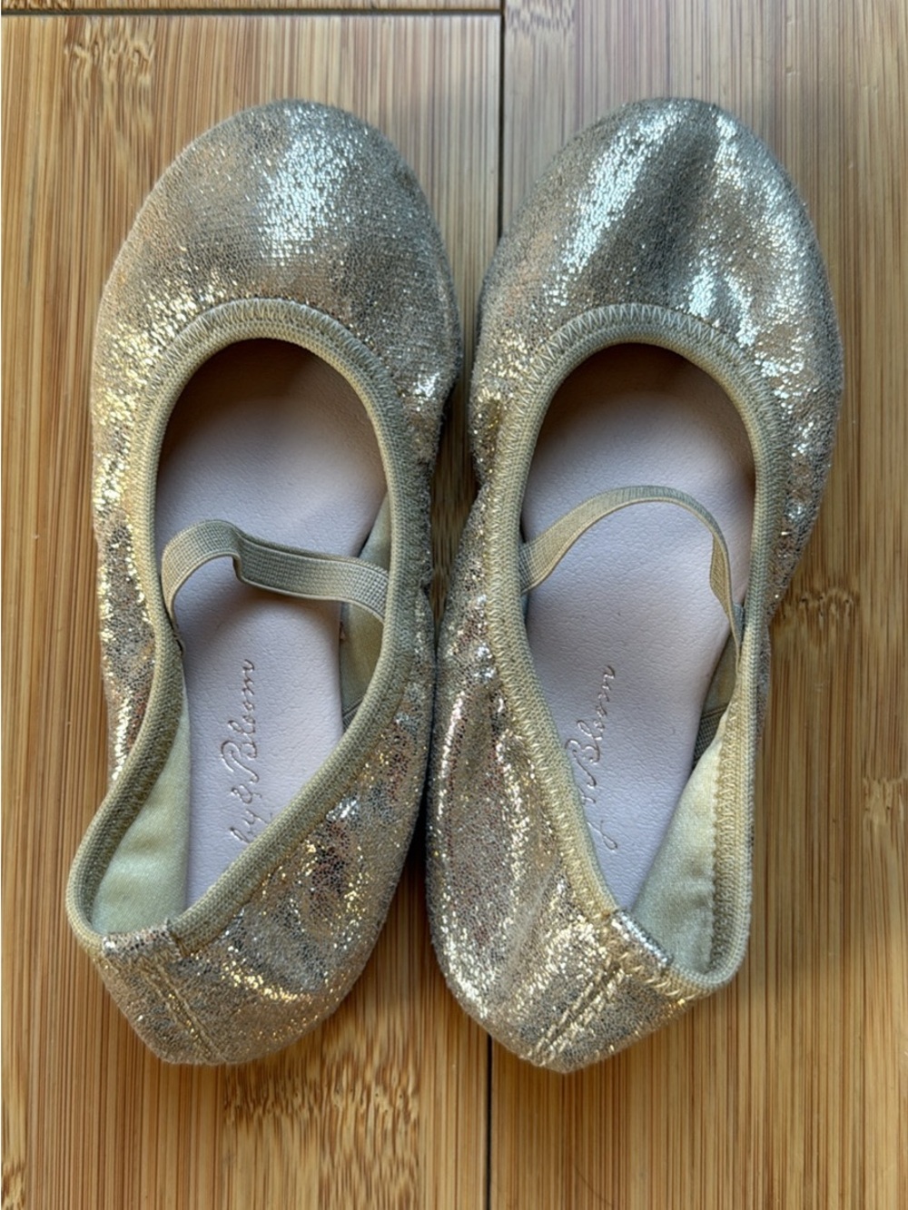 ruby & bloom Glittery Gold Girls Ballet Flats with Elastic Strap